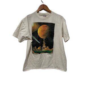 Vintage TOWER SILHOUETTE Oneita Krista Dodson 1994 Shirt 90s Cosmic galaxy Large